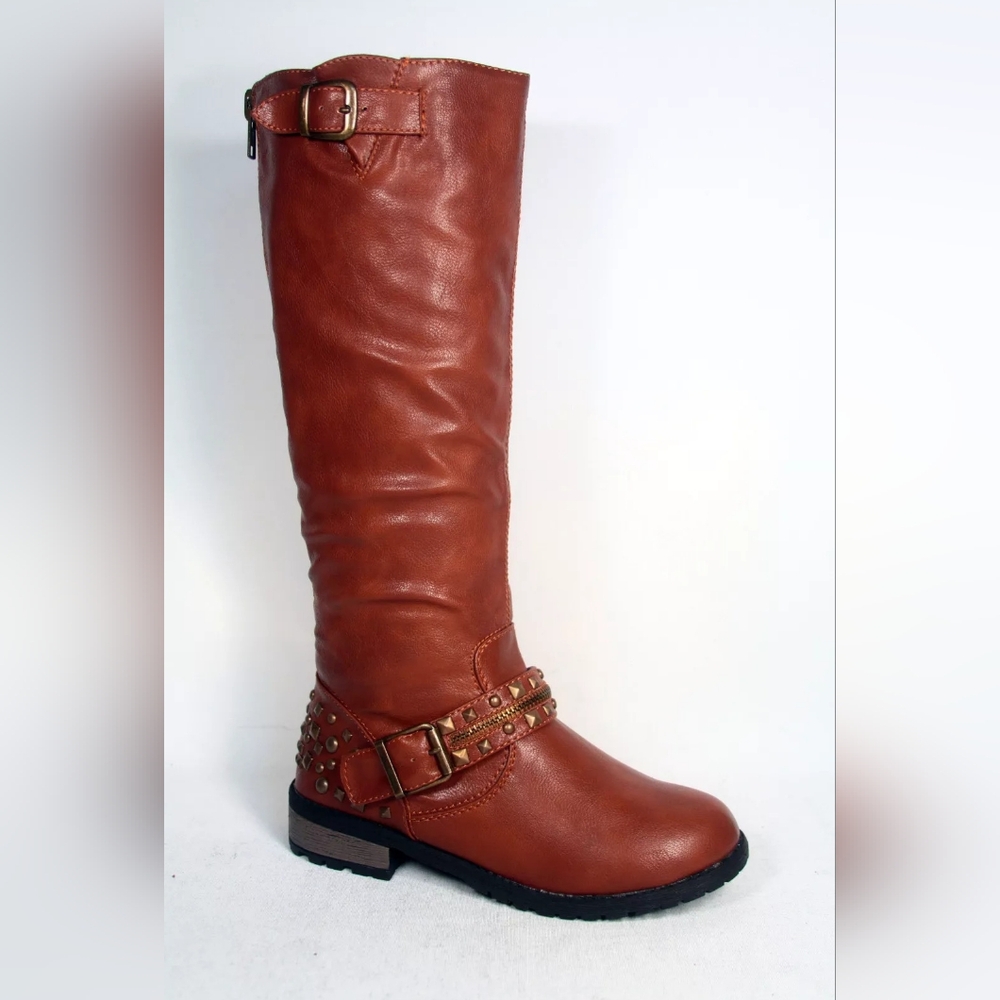 New Women's Mango-26 Stylish Studded Rider Boot  W/full Back Zipper accent-tan